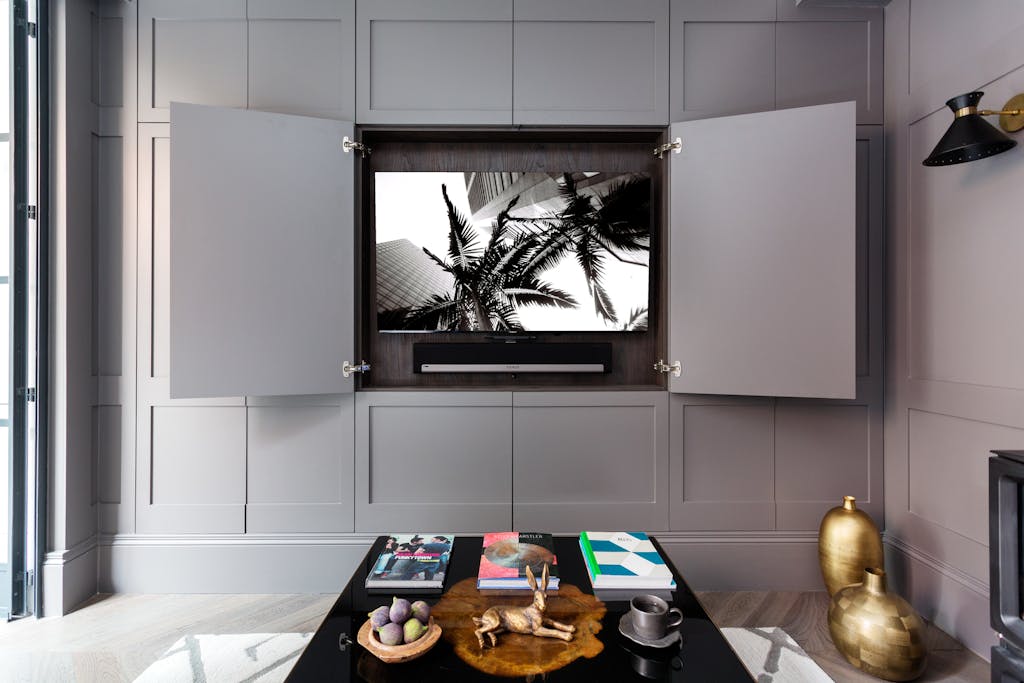 Bespoke-Media-Fireplace-Wall-Joinery-Wood-Plasterboard-Shelving-Luxury-Living-Room-Feature