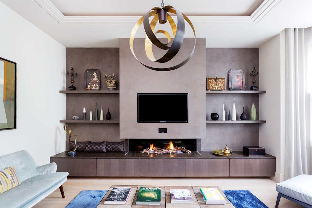 Bespoke-Media-Fireplace-Wall-Joinery-Wood-Plasterboard-Shelving-Luxury-Living-Room-Feature