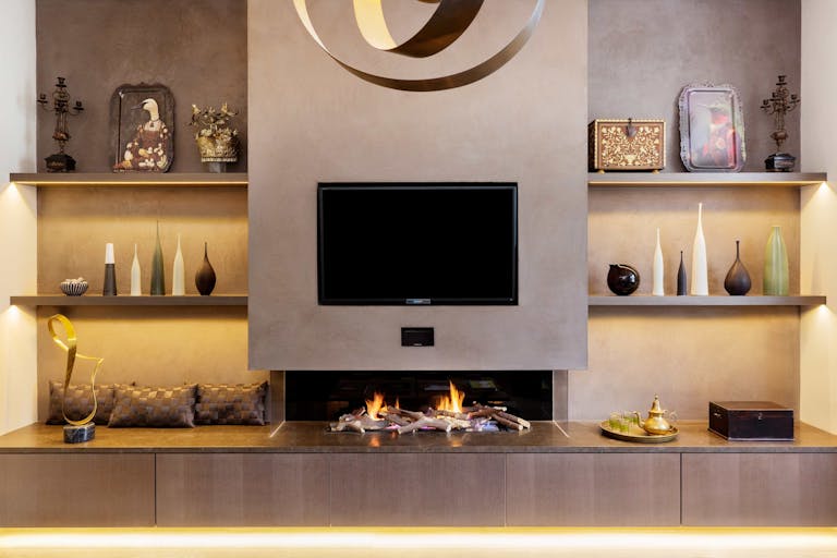 Bespoke-Media-Fireplace-Wall-Joinery-Wood-Plasterboard-Shelving-Luxury-Living-Room-Feature