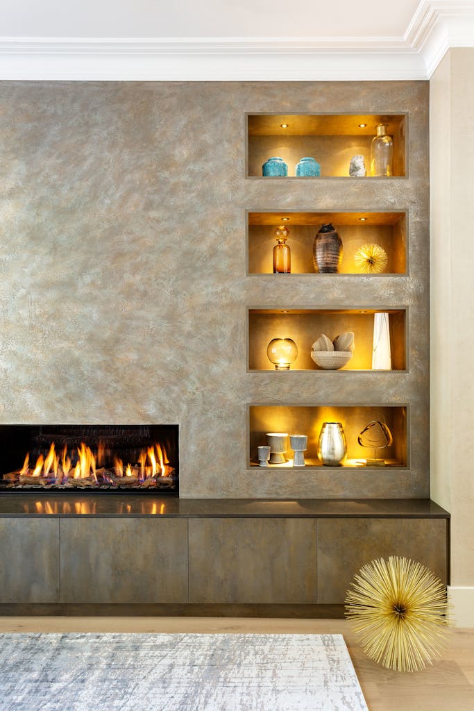 Bespoke-Media-Fireplace-Wall-Joinery-Wood-Plasterboard-Shelving-Luxury-Living-Room-Feature
