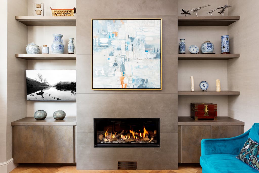 Bespoke-Media-Fireplace-Wall-Joinery-Wood-Plasterboard-Shelving-Luxury-Living-Room-Feature