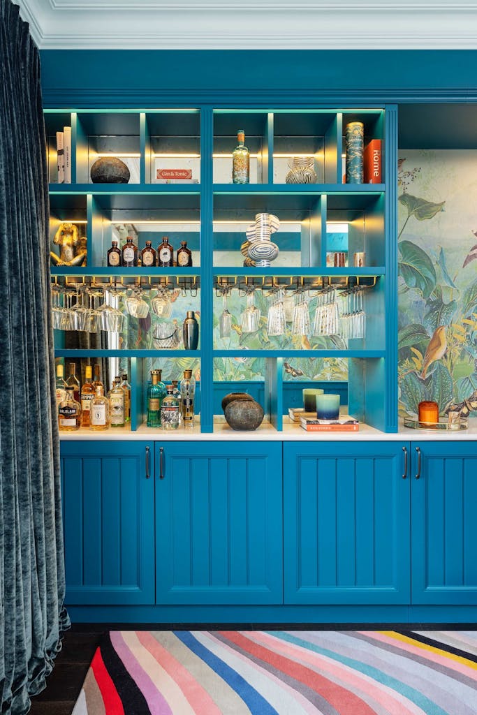bryanston court bespoke dining room joinery home bar blue cabinetry hux london 23