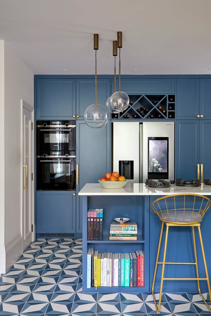 eton avenue bespoke kitchen island with bookshelf hux london