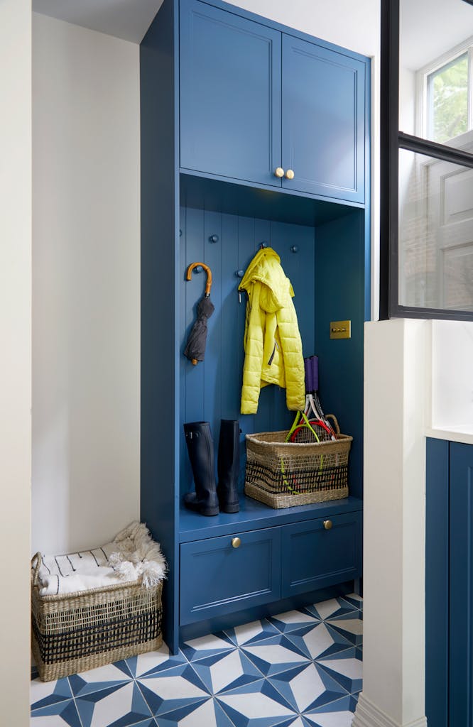 eton avenue boot room joinery matching shaker cabinetry hux london