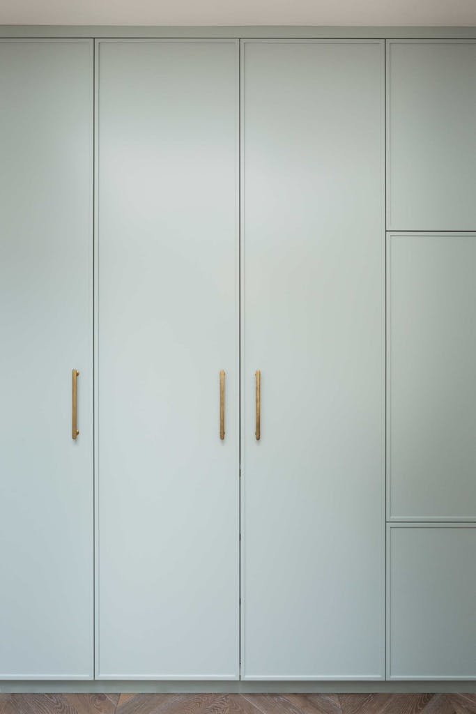 whitehall bespoke kitchen light blue cabinetry hux london