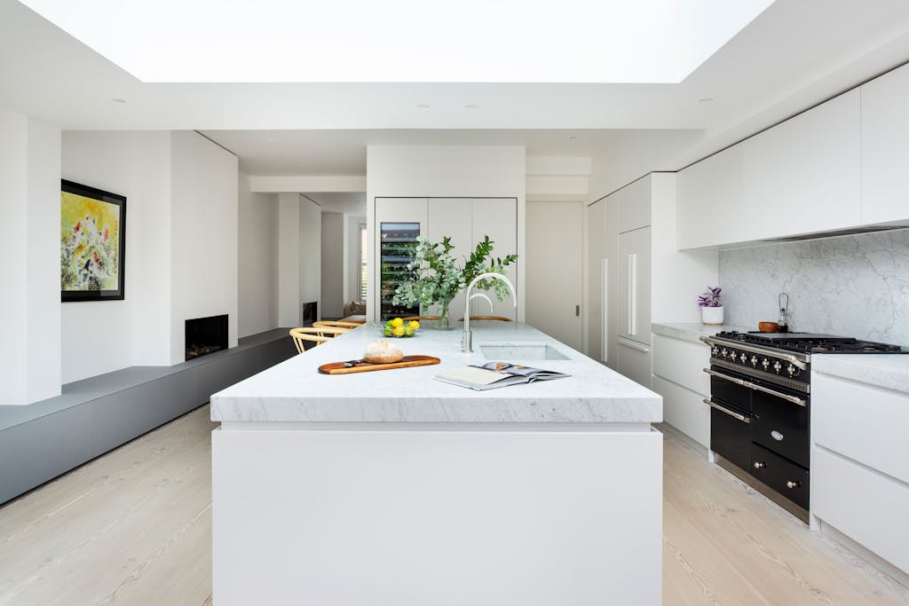 wallingford modern family kitchen marble island hux 2