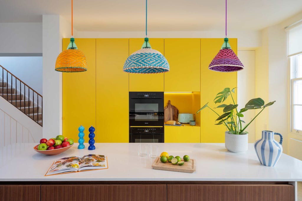 hereford road kitchen yellow cabinetry island hux london 4
