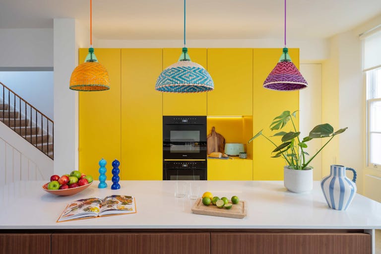 hereford road kitchen yellow cabinetry island hux london 4