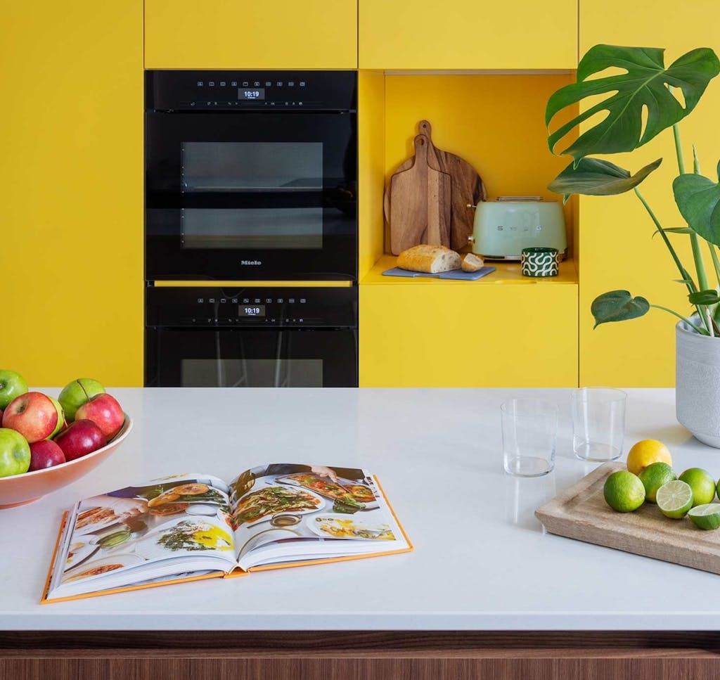 hereford road kitchen yellow cabinetry island hux london 6